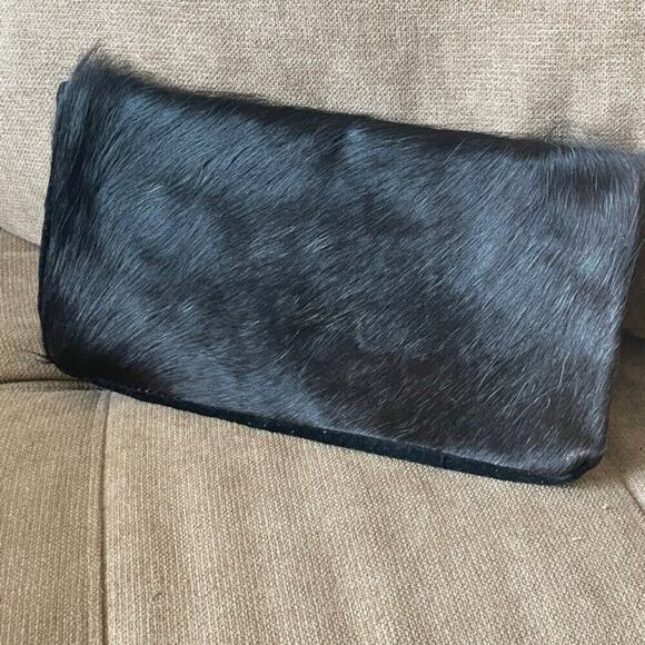 VTG GENUINE COWHIDE CLUTCH BAG FLAP BLACK WESTERN BOHEMIAN FRINGE RARE VERSATILE - Picture 5 of 16